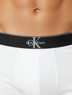 Cueca Calvin Klein Low Rise Trunk Cotton New Re Issue Blue Logo Branca