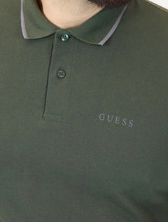 Polo Guess Masculina Piquet Silk Linear Light Friso Verde Militar