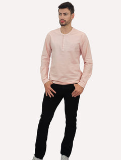 Camisa King & Joe Bata Masculina Manga Longa Henley Mini Listrada Laranja