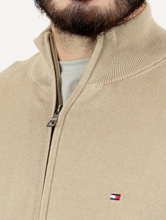 Suéter Tommy Hilfiger Masculino Essential Cotton Zip Through Areia Mescla