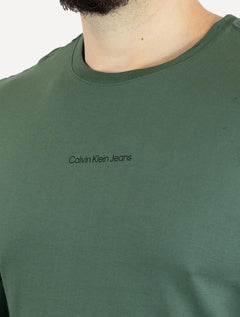 Camiseta Calvin Klein Jeans Masculina Manga Longa Institutional Grey Logo Verde Médio
