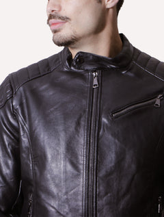 Jaqueta Victory Eagle Masculina PU Leather Zip Chest Preta