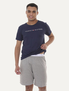 Pijama Tommy Hilfiger Masculino Manga Curta Short Essentials Set Marinho/Cinza