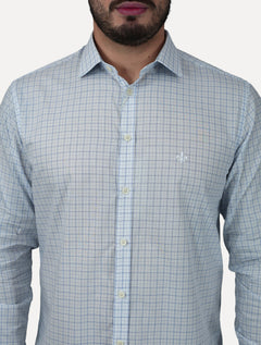 Camisa Dudalina Masculina Slim Superfine Cotton Xadrez Azul Claro