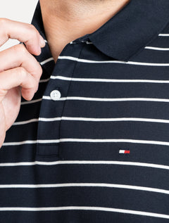 Polo Tommy Hilfiger Masculina Malha Liquid Cotton Striped Azul Marinho