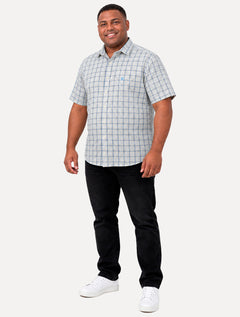Camisa Dudalina Masculina Plus Size Manga Curta Slim Confort Superfine Cotton Listrada Cinza Claro
