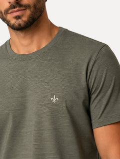 Camiseta Dudalina Masculina Regular Fit Listras Light Icon Verde Escuro