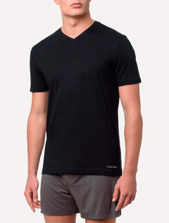 Camisetas Calvin Klein Underwear Masculinas V-Neck Branca e Preta Pack 2UN
