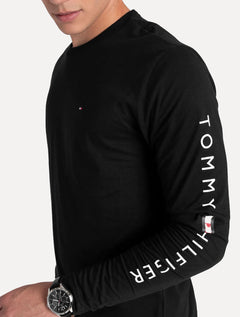 Camiseta Tommy Hilfiger Masculina Manga Longa Essential Sleeve Preta