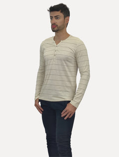 Camisa King & Joe Bata Masculina Manga Longa Henley Listrada Off-White