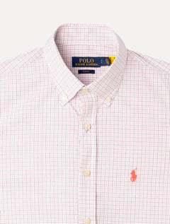 Camisa Ralph Lauren Masculina Slim Fit Dublin Tattersal Branca/Coral