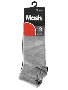 Meia Mash Esportiva Sapatilha Branca Cinza e Preta Kit 3 Pares