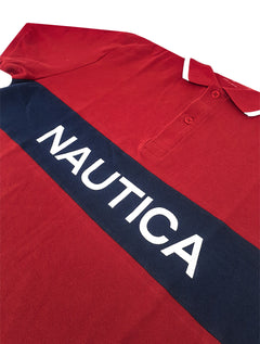 Polo Nautica Masculina Piquet Frisos Logo Colorblock Vermelha