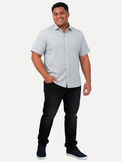 Camisa Dudalina Masculina Plus Size Manga Curta Confort Superfine Cotton Xadrez Cinza Claro