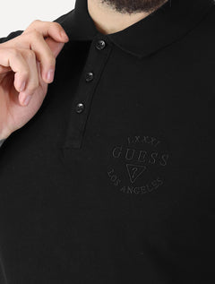 Polo Guess Masculina Piquet 1981 Bordado Preta