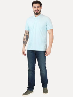Polo Guess Masculina Piquet Silk Linear Light Friso Azul Claro