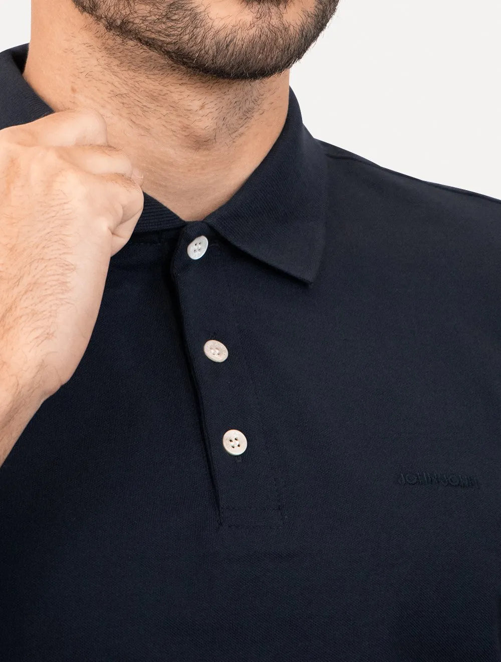 Polo John John Masculina New Simple Light Button Azul Marinho