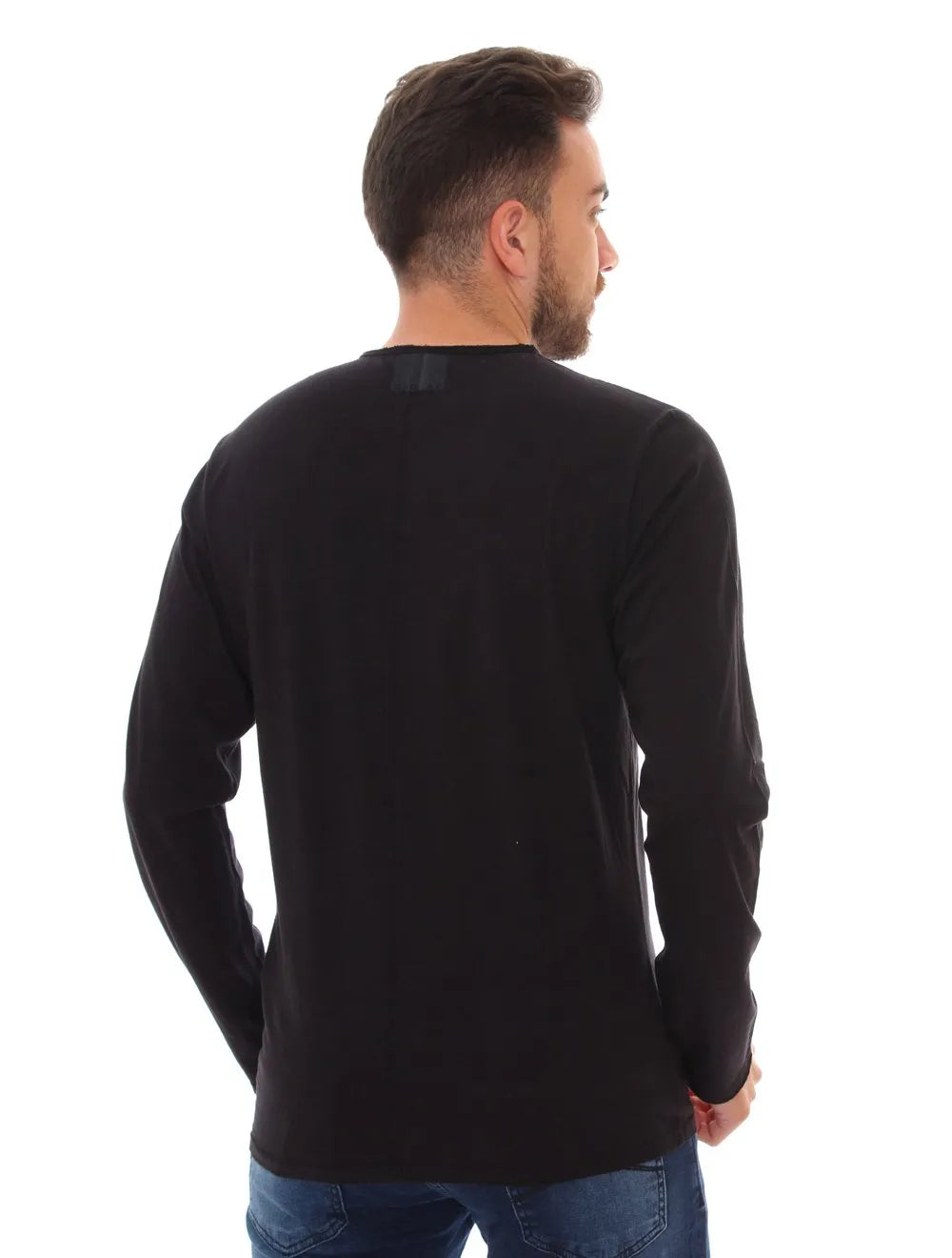 Camiseta Replay Masculina Manga Longa Trade Mark Silk Preta