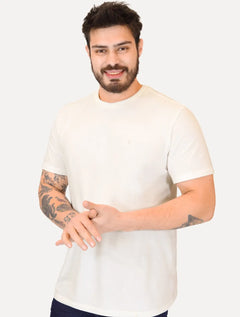 Camiseta Calvin Klein Jeans Masculina Gola Dupla CK Logo Off White