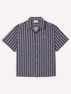 Camisa Lacoste Masculina Relaxed Manga Curta Monogram Icons Azul Marinho