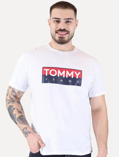 Camiseta Tommy Jeans Masculina Regular Entire Logo Branca