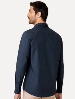 Camisa Dudalina Masculina Slim Superfine Cotton Mono Logo Lisa Tricoline Azul Marinho