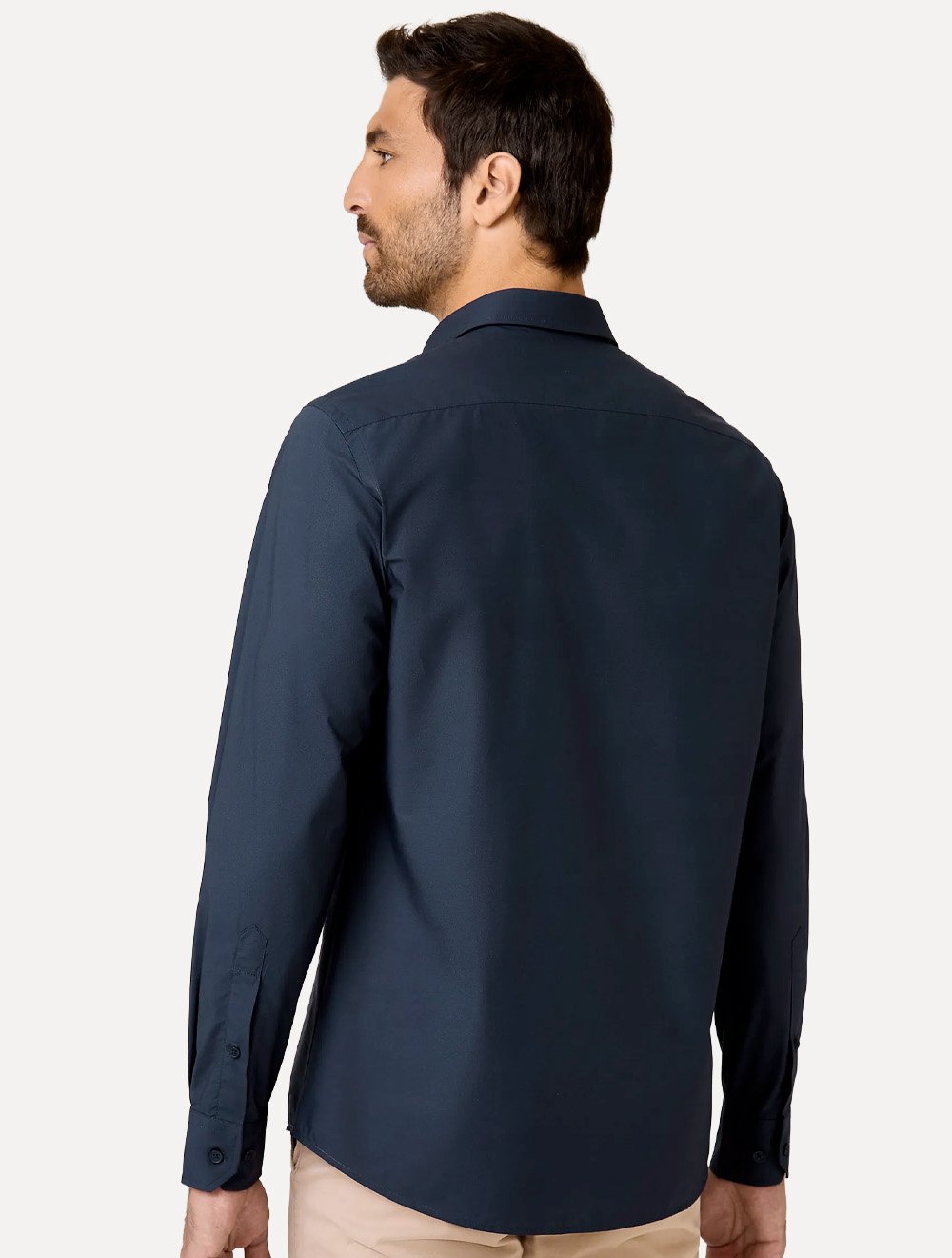 Camisa Dudalina Masculina Slim Superfine Cotton Mono Logo Lisa Tricoline Azul Marinho