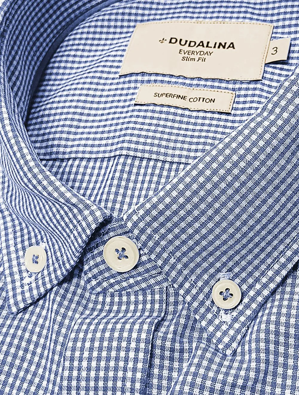 Camisa Dudalina Masculina Slim Superfine Cotton Vichy Azul Médio