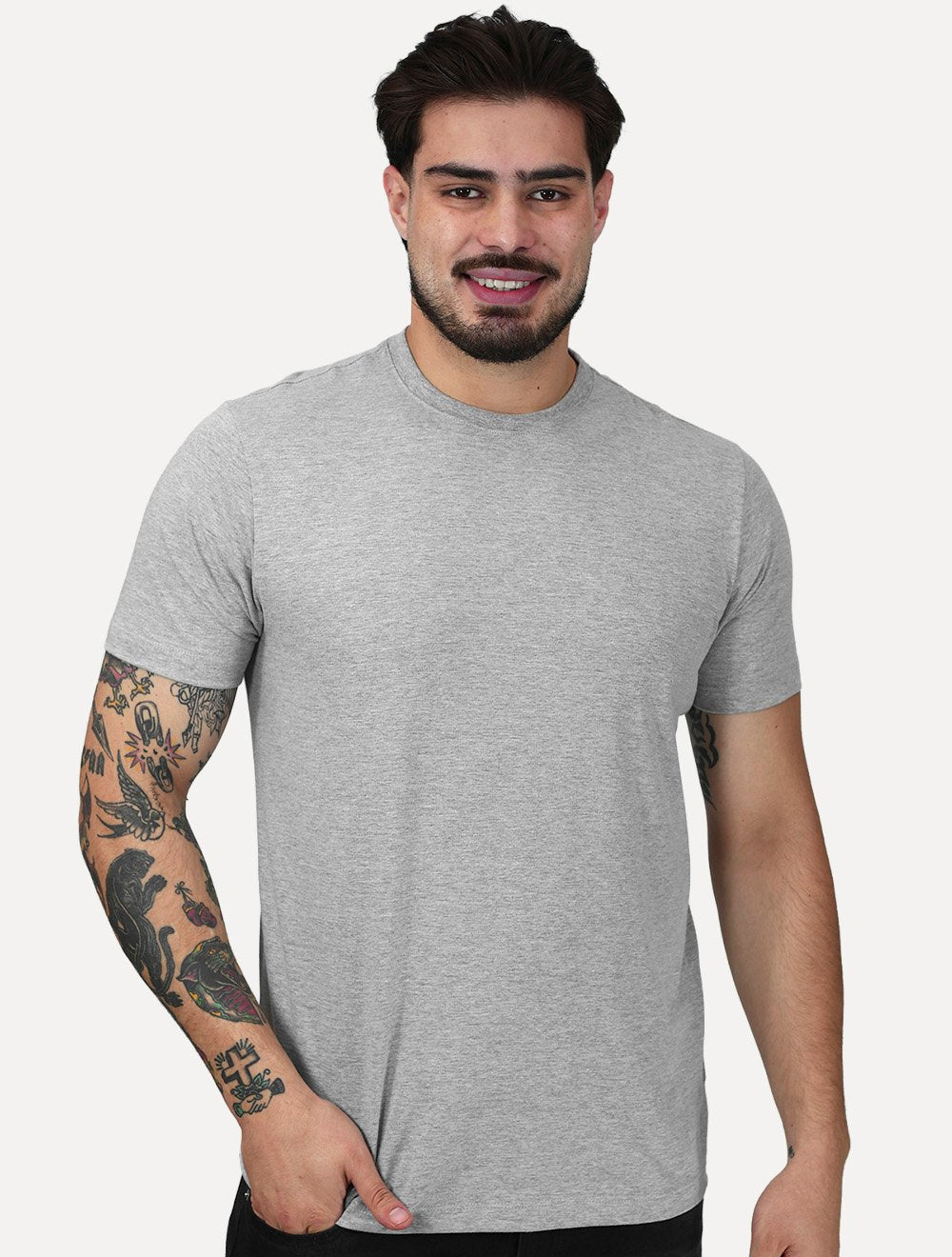 Kit Camisetas Aramis | Masculina Basic Lisa Cinza Mescla/Preta/Branca
