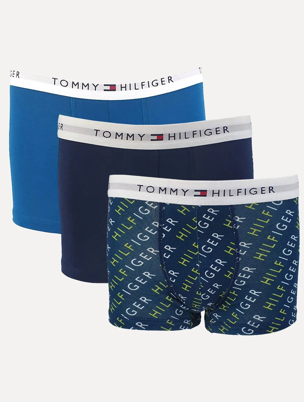 Kit Cuecas Tommy Hilfiger Cotton Stretch Trunk Repeat Colors Azul 3UN
