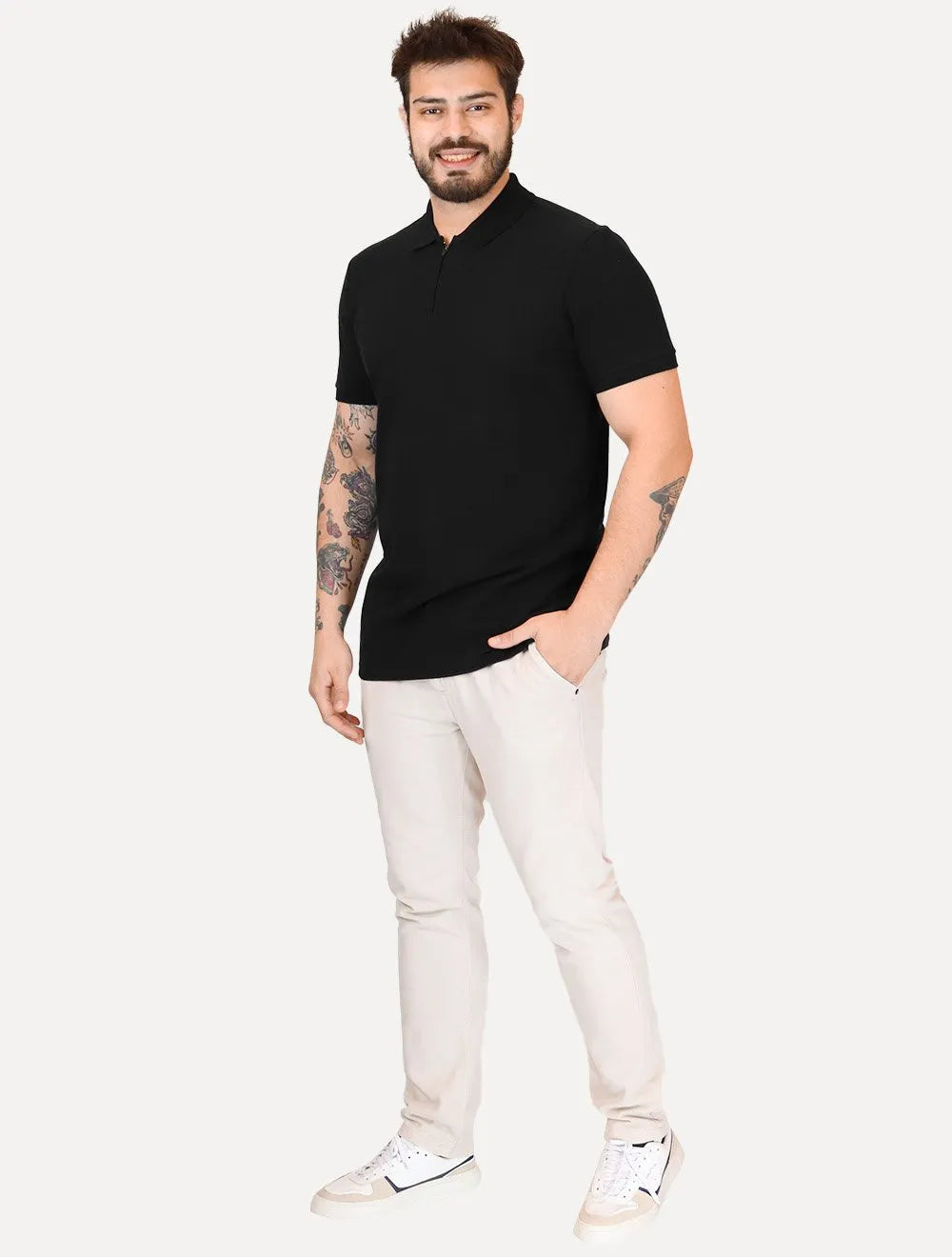 Polo Calvin Klein Masculina Piquet Slim Half Zip Preta