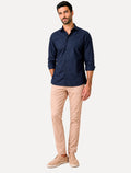 Camisa Dudalina Masculina Slim Superfine Cotton Light Lisa Azul Escuro