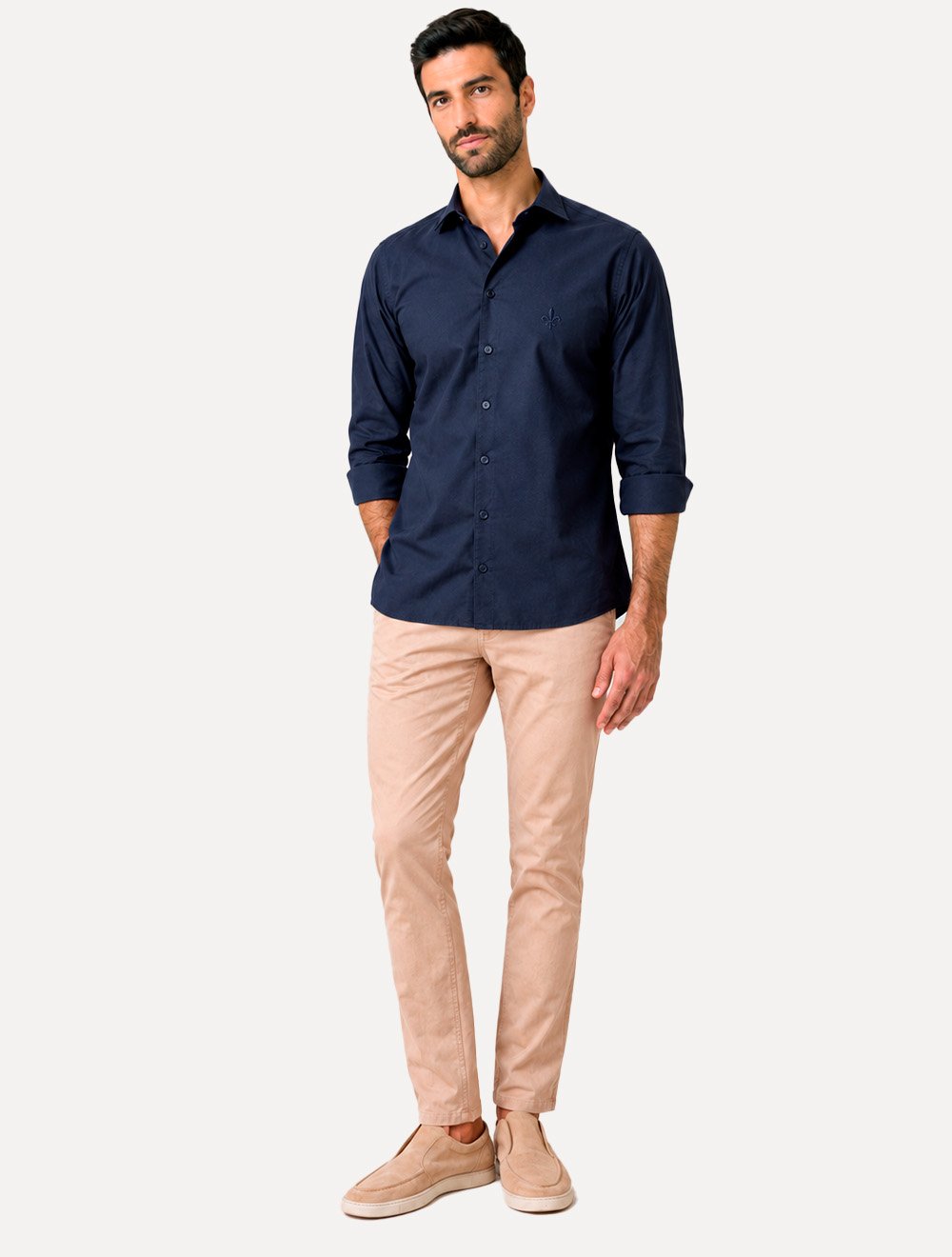 Camisa Dudalina Masculina Slim Superfine Cotton Light Lisa Azul Escuro