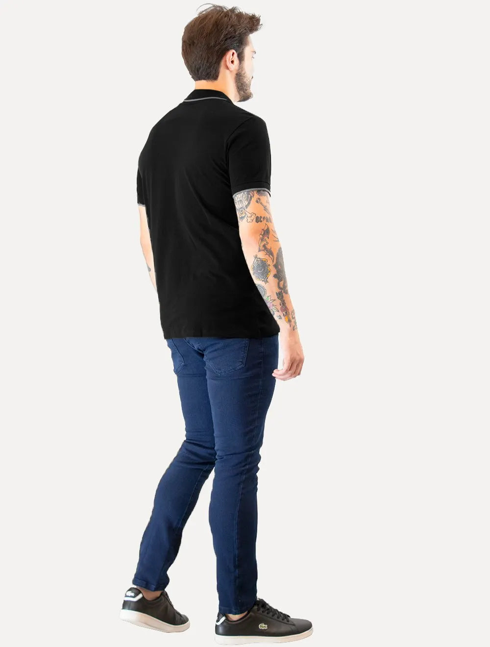 Polo Guess Masculina Piquet Dark Friso Bordado Preta