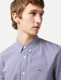 Camisa Lacoste Masculina Regular Casual Cotton Xadrez Marinho/Branca
