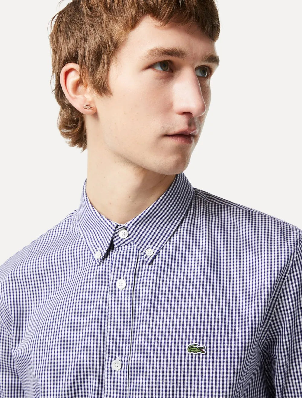 Camisa Lacoste Masculina Regular Casual Cotton Xadrez Marinho/Branca