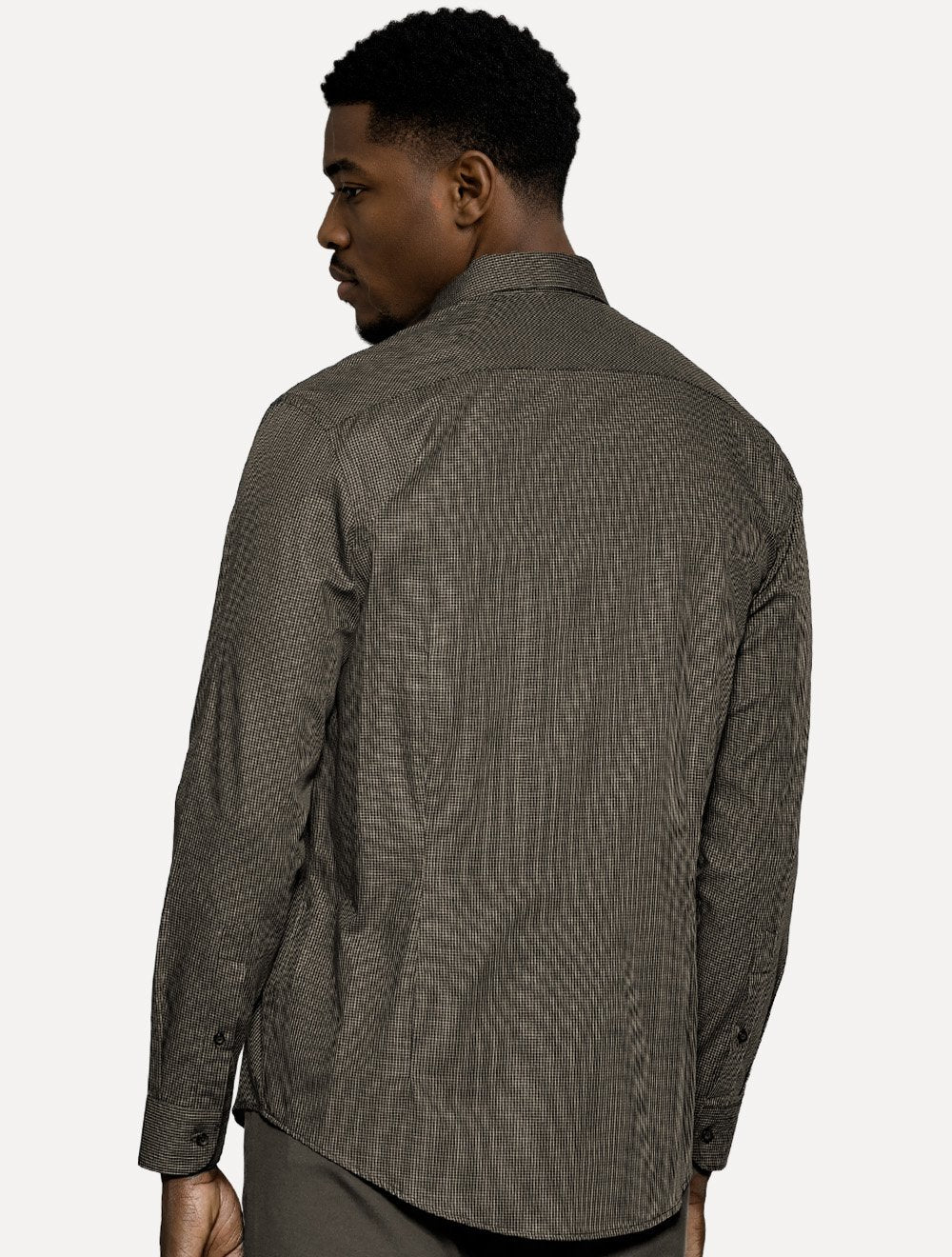 Camisa Aramis Masculina Manga Longa Mini Xadrez Preto Com Cáqui