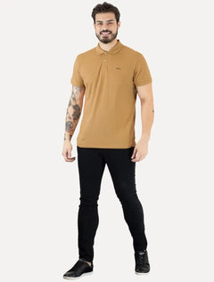 Polo Colcci Masculina Piquet Brown Logo Marrom Claro