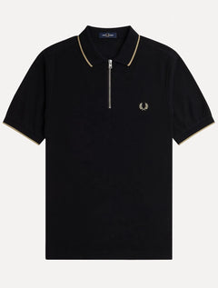 Polo Fred Perry Masculina Crepe Pique Zip Neck Preta