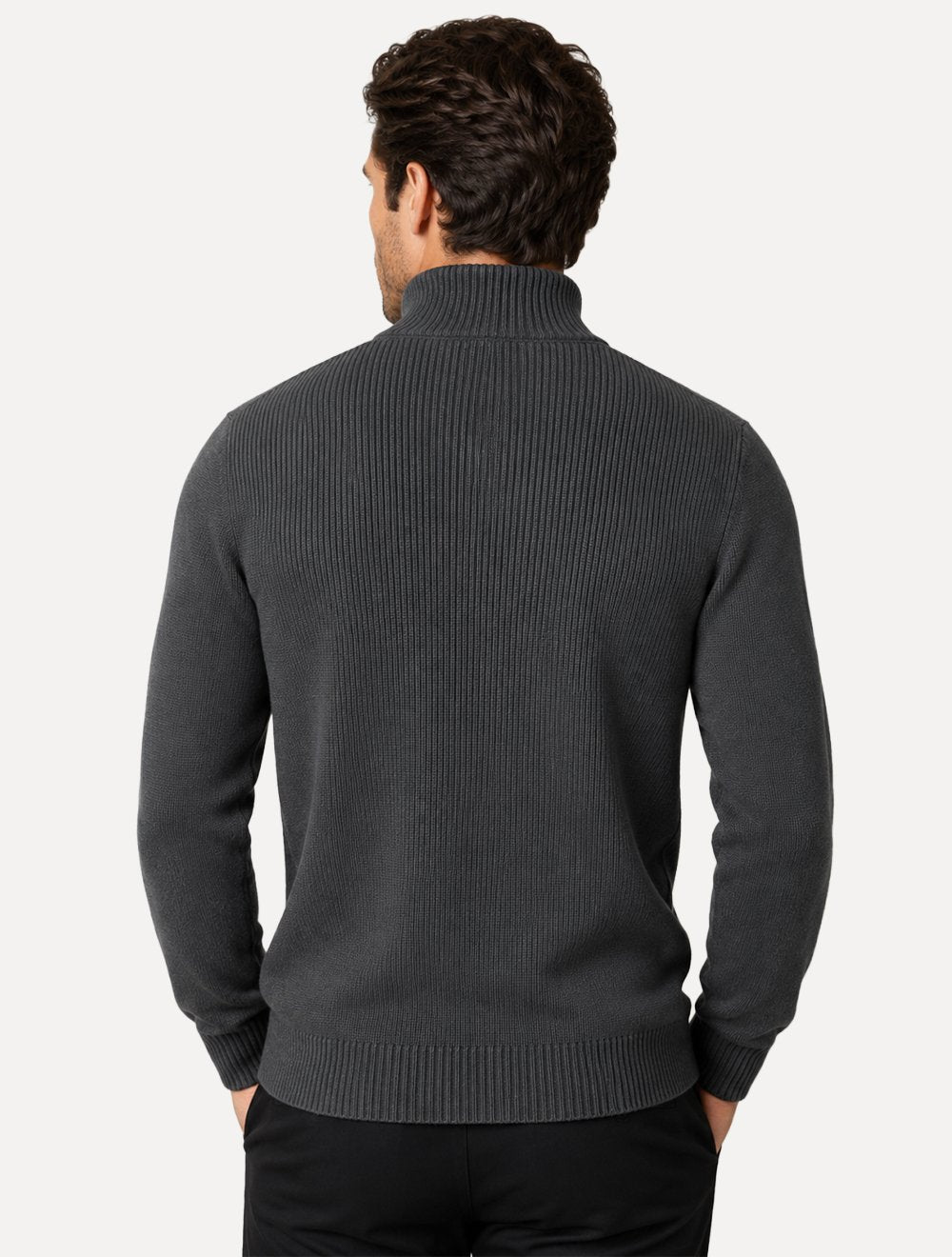 Suéter Dixen Masculino Tricot Straights Half-Zip Gola Alta Cinza Chumbo