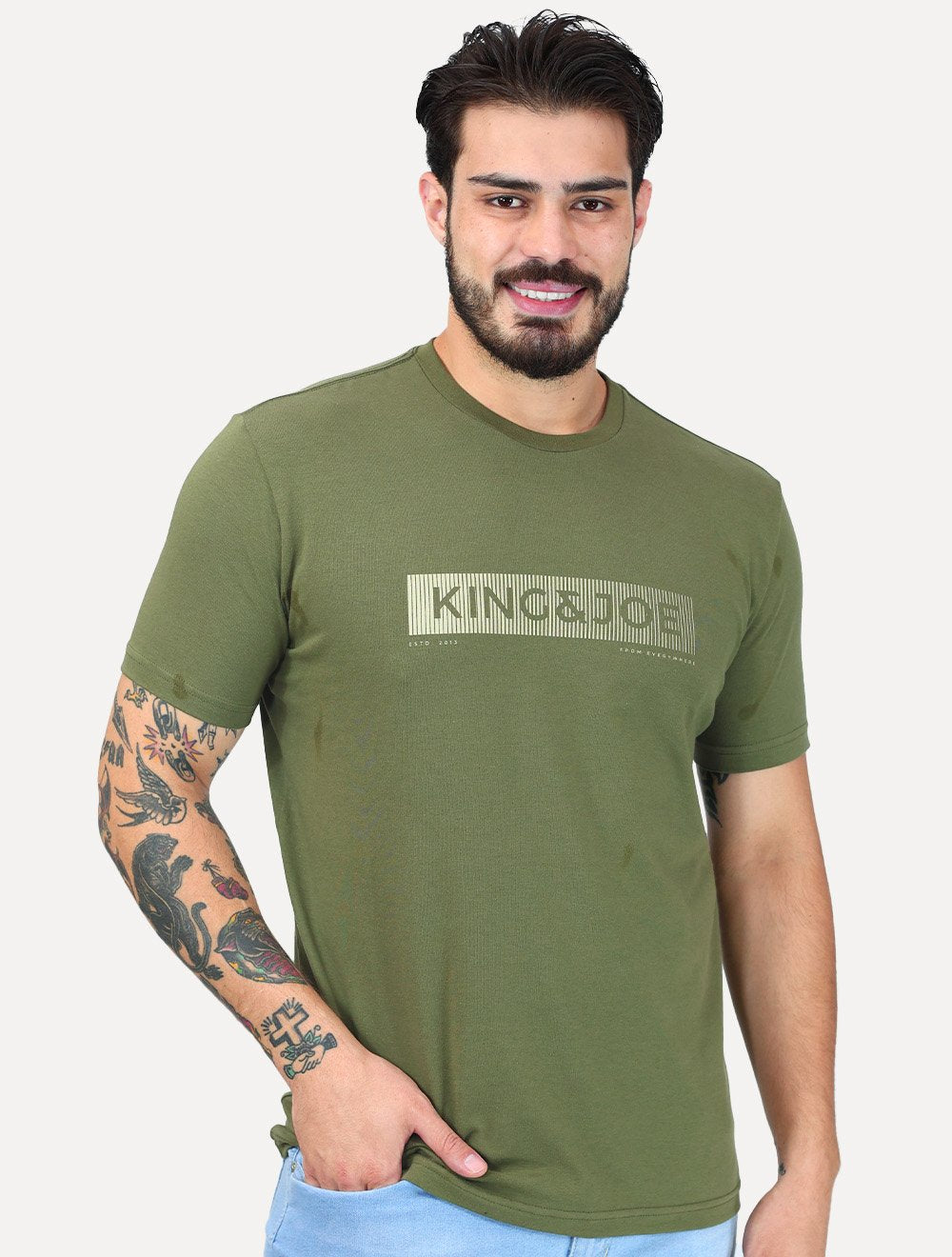 Camiseta King & Joe Masculina Premium Cotton Flex Block Stripe Verde