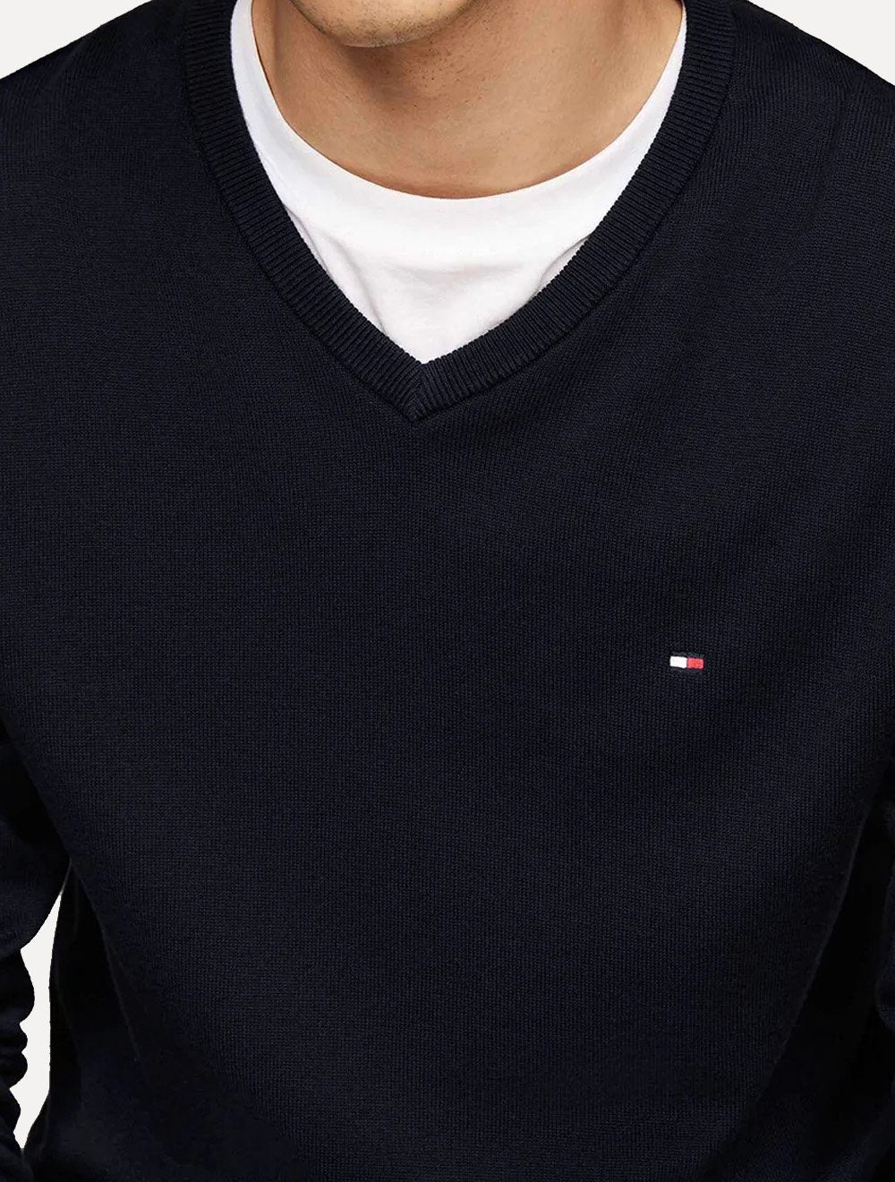 Suéter Tommy Hilfiger Masculino Essential Cotton V-Neck Azul Marinho