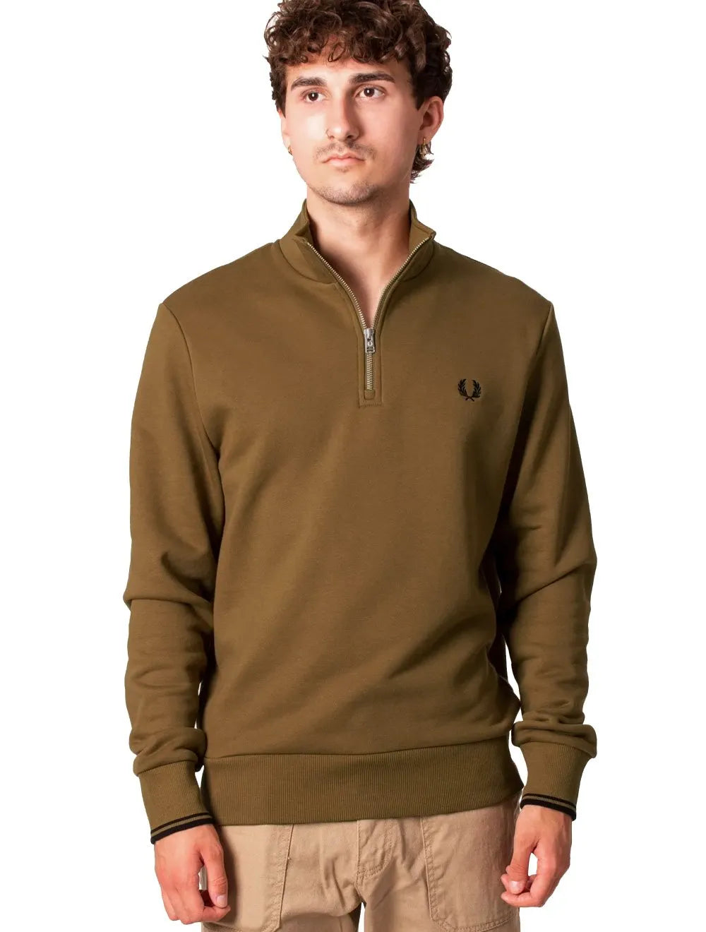 Blusa Fred Perry Moletom Masculina Regular Half Zip Cáqui