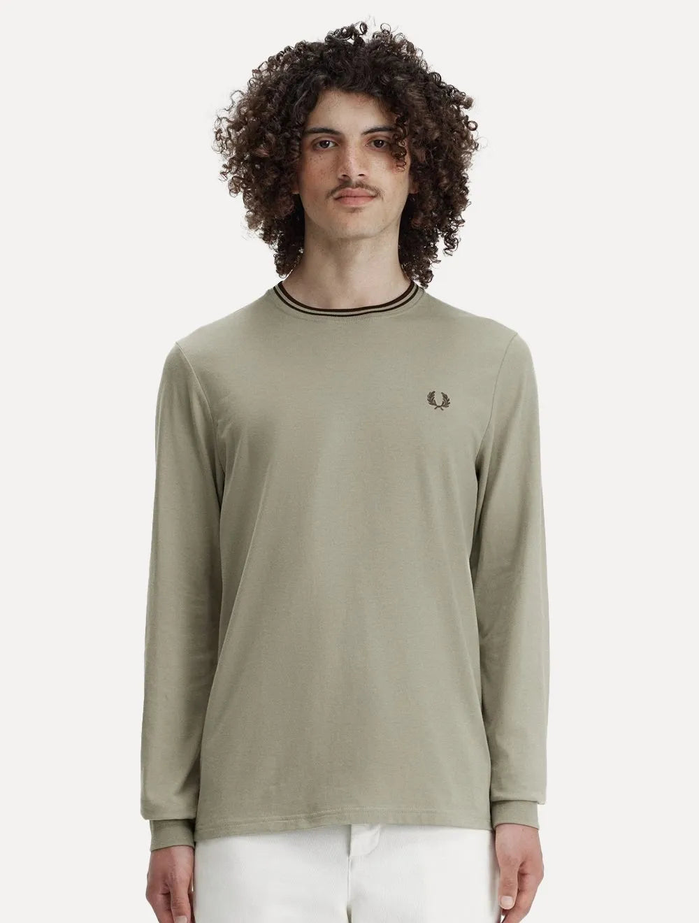 Blusa Fred Perry Masculina Regular Manga Longa Twin Tipped Areia