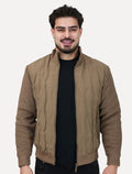 Jaqueta Masculina Nylon Manga Ribana Pocket Zip Cáqui