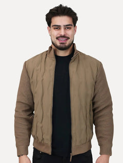 Jaqueta Masculina Nylon Manga Ribana Pocket Zip Cáqui