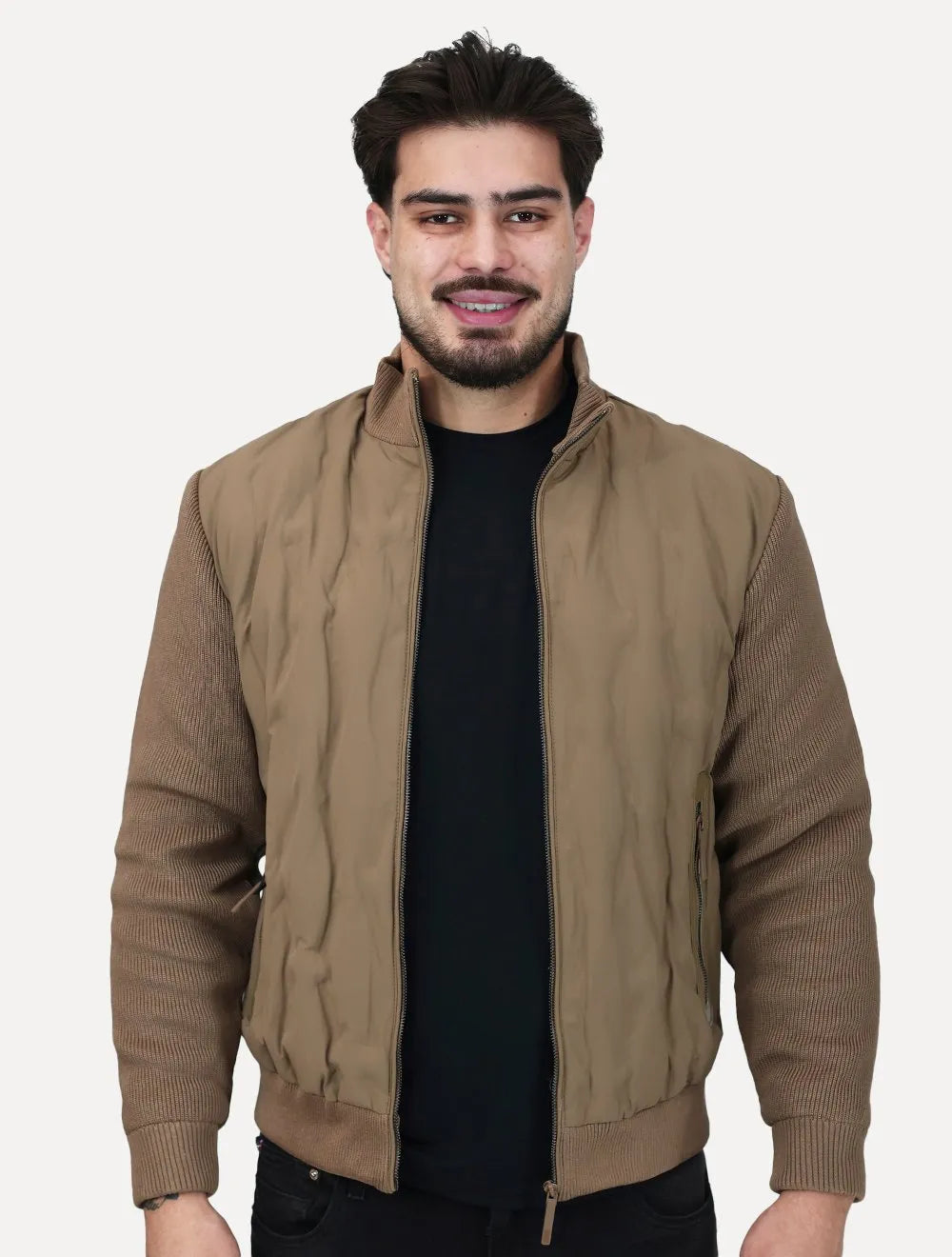 Jaqueta Dixen Masculina Nylon Manga Ribana Pocket Zip Cáqui
