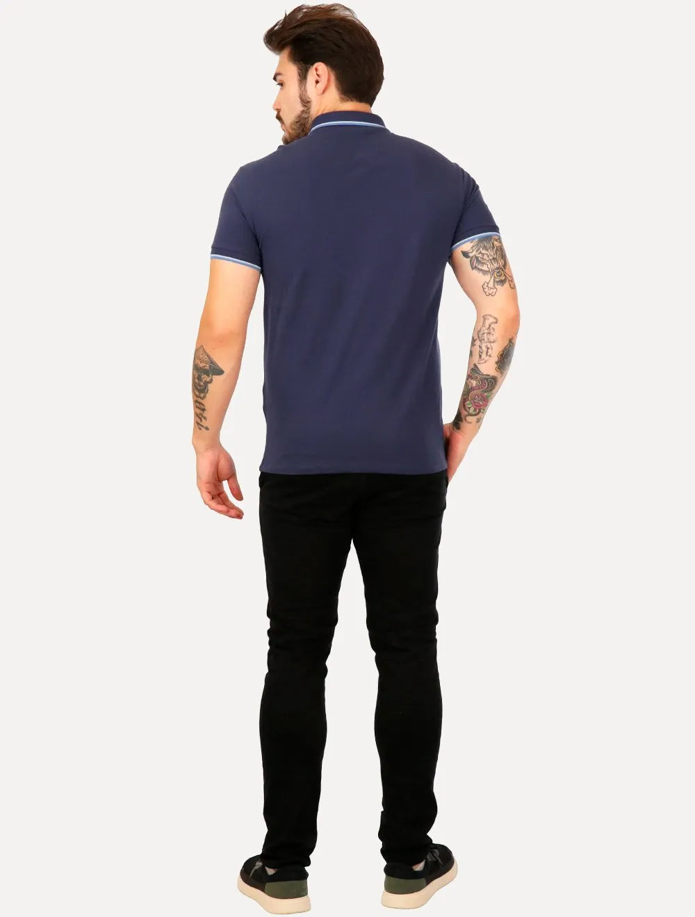 Polo Colcci Masculina Piquet Blue Logo Friso Azul Escuro