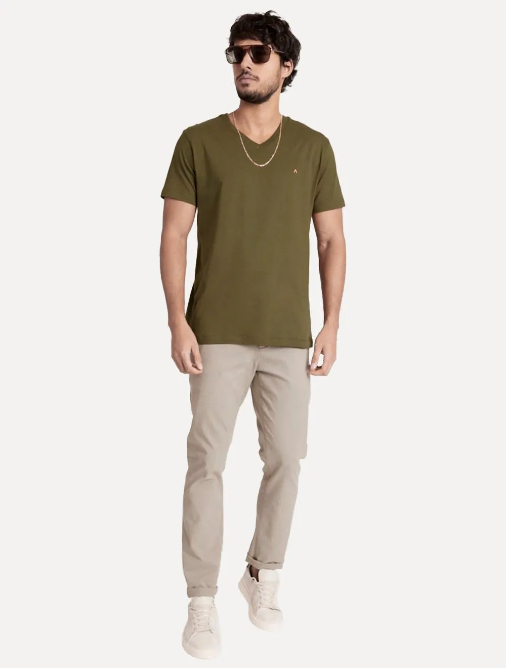 Camiseta Aramis Masculina Basic V-Neck Verde Musgo
