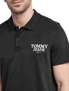 Polo Tommy Jeans Masculina Malha Regular Washed Jersey Preta